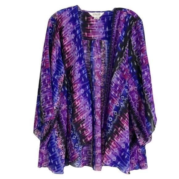 NWOT ALLISON TAYLOR Tunic Cover Up Cardigan XL Geo Print Open Front Drape - Picture 1 of 6